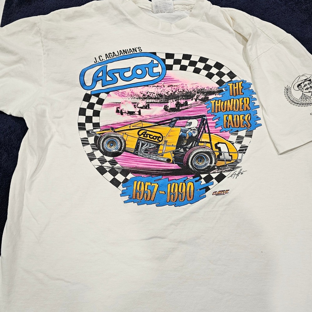 Vintage 1990 J.C. Agajanian's Ascot Park The Thunder Fades Racing T Shirt XL